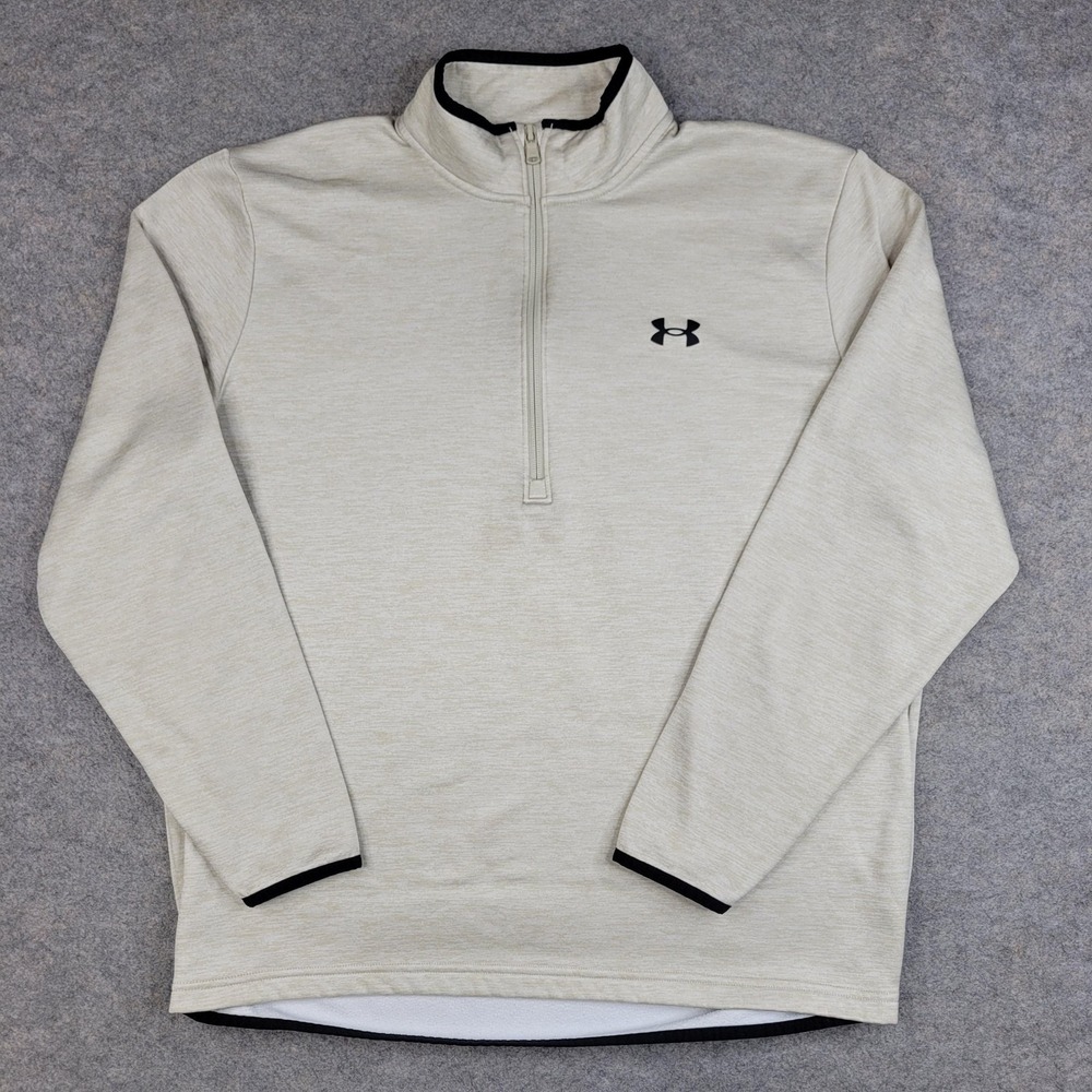 Under Armour Pullover Mens Large Beige 1/4 Zip Long Sleeve Fleece Athletic Top